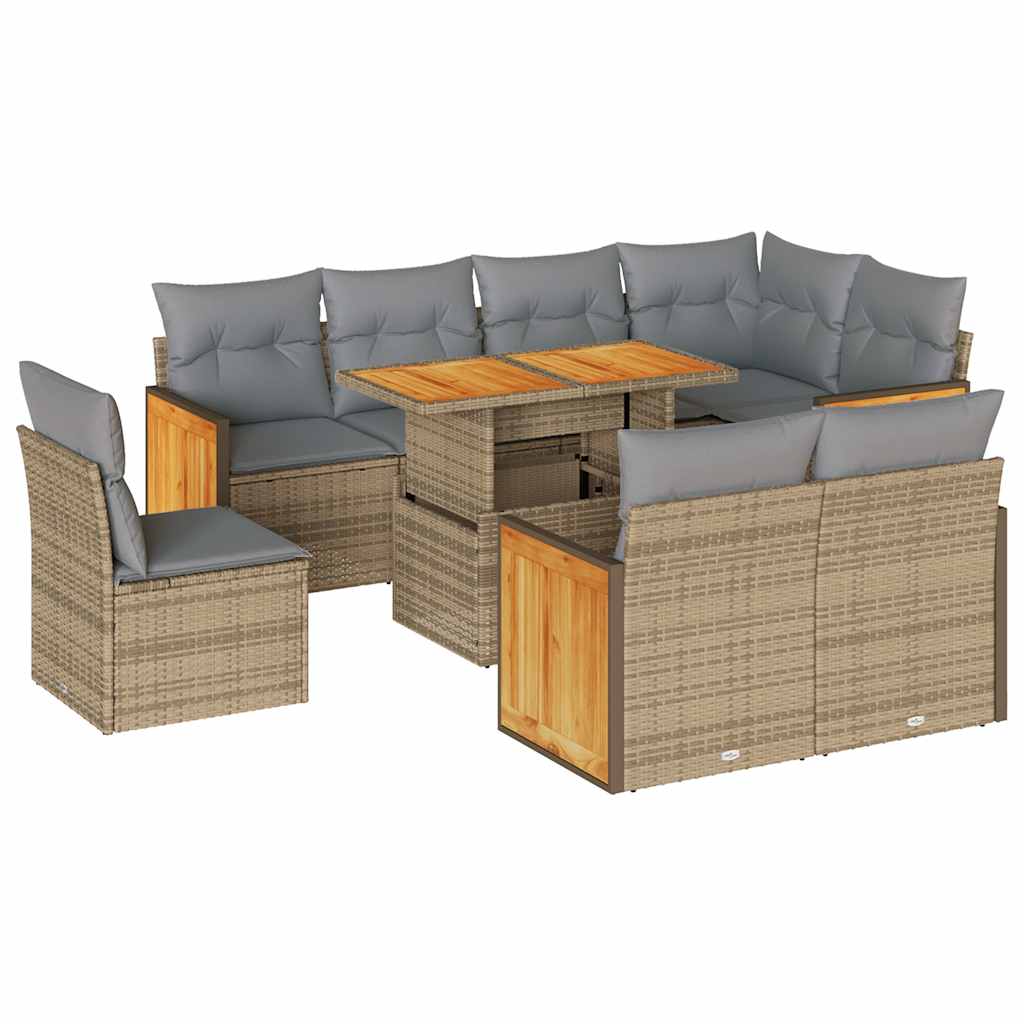 9-delige Loungeset met kussens poly rattan acacia beige is nu te koop bij PeponiXL, paradijselijk wonen!