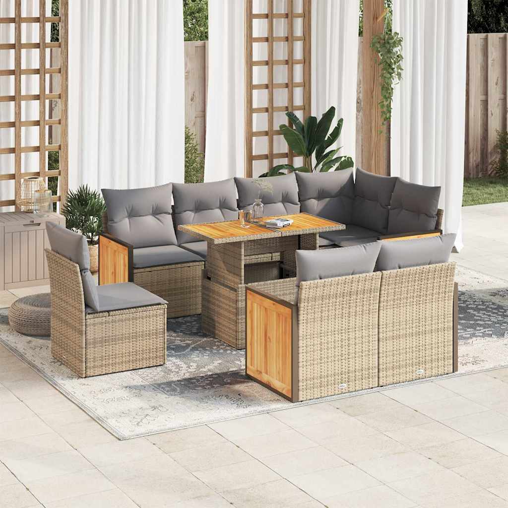 9-delige Loungeset met kussens poly rattan acacia beige is nu te koop bij PeponiXL, paradijselijk wonen!