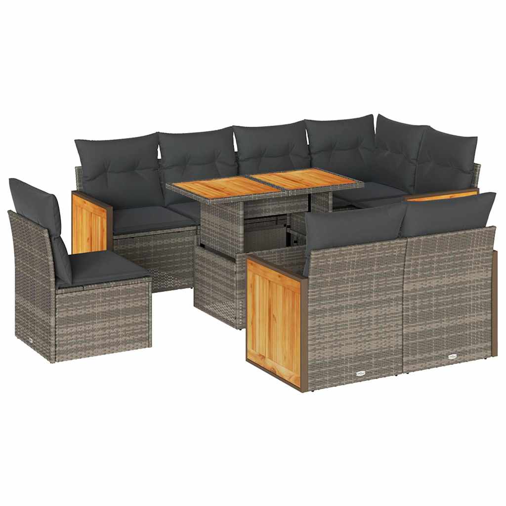 9-delige Loungeset met kussens poly rattan acacia grijs is nu te koop bij PeponiXL, paradijselijk wonen!