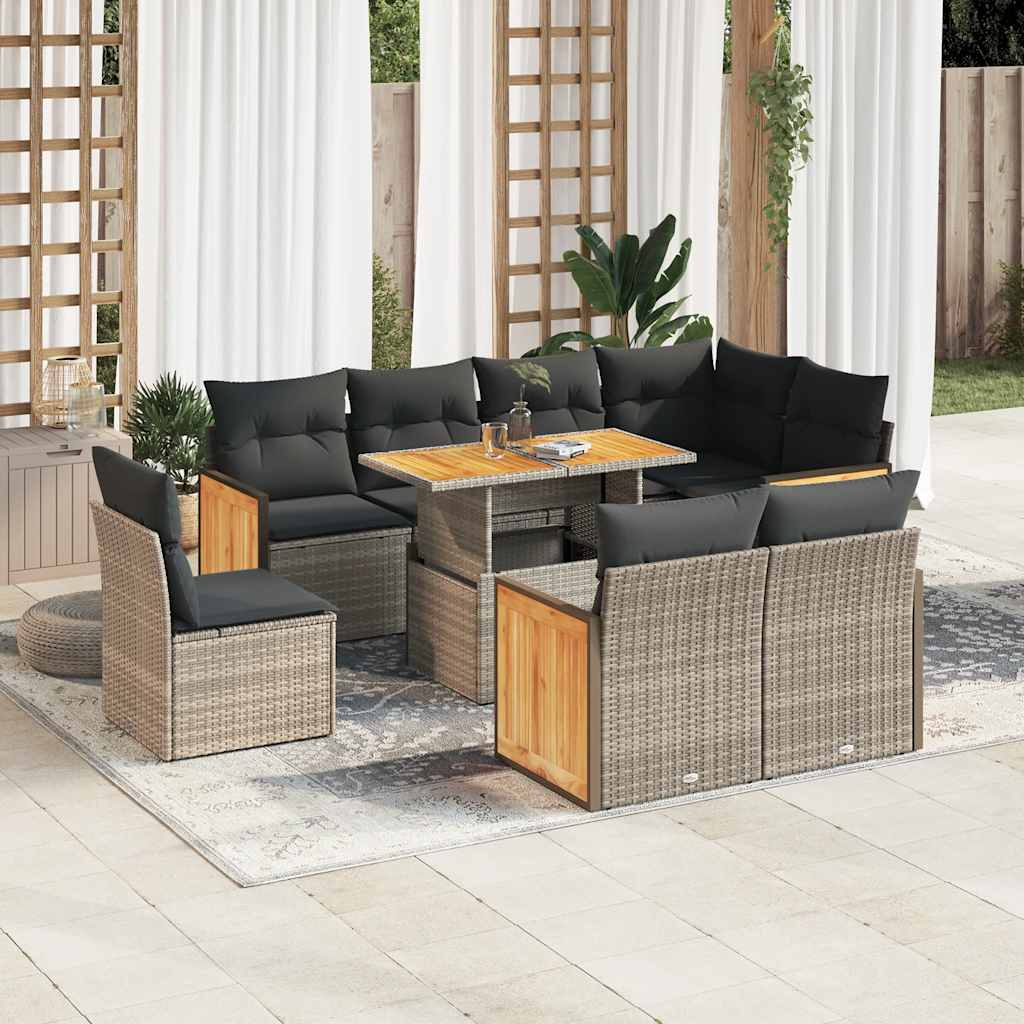 9-delige Loungeset met kussens poly rattan acacia grijs is nu te koop bij PeponiXL, paradijselijk wonen!