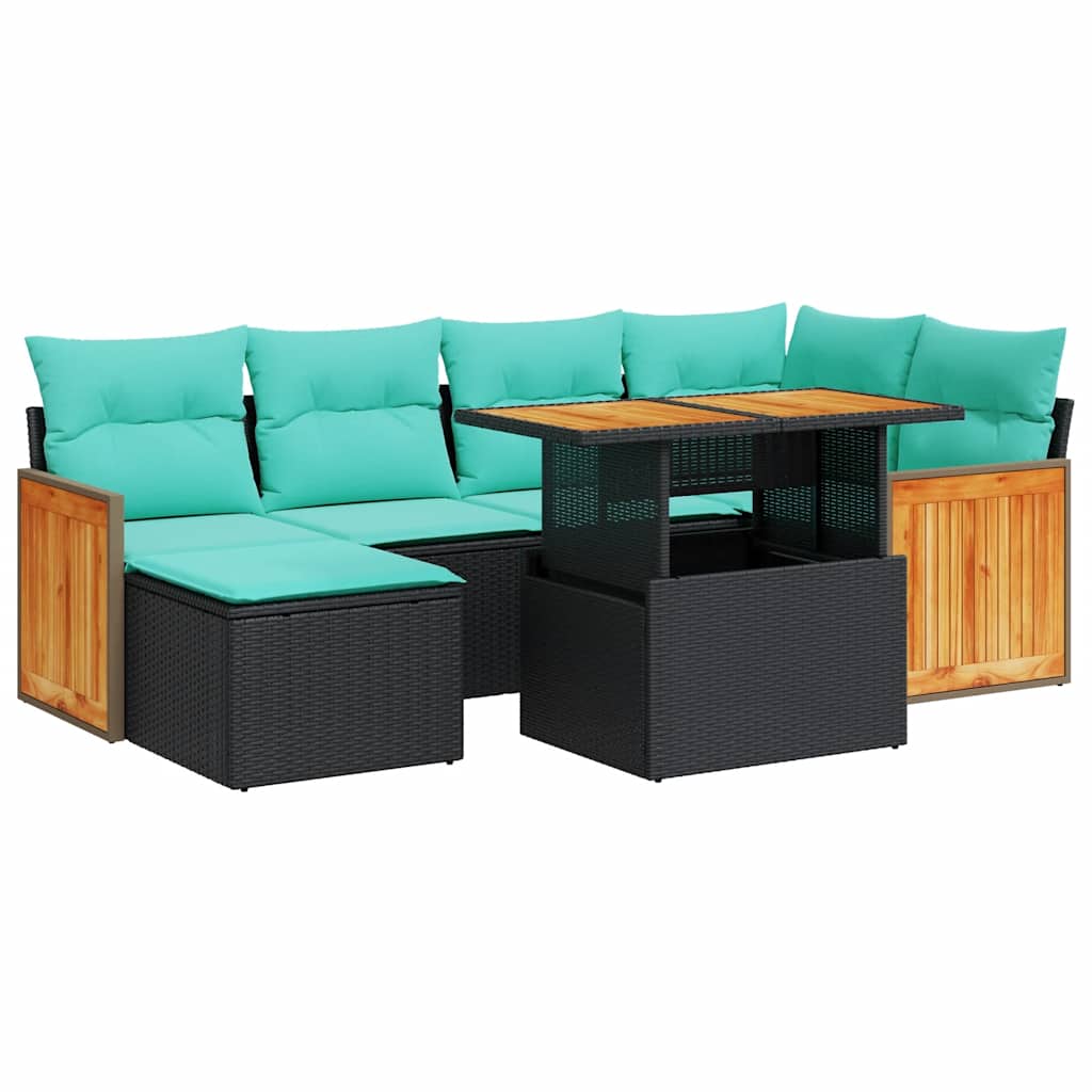 7-delige Loungeset met kussens poly rattan acacia bruin is nu te koop bij PeponiXL, paradijselijk wonen!