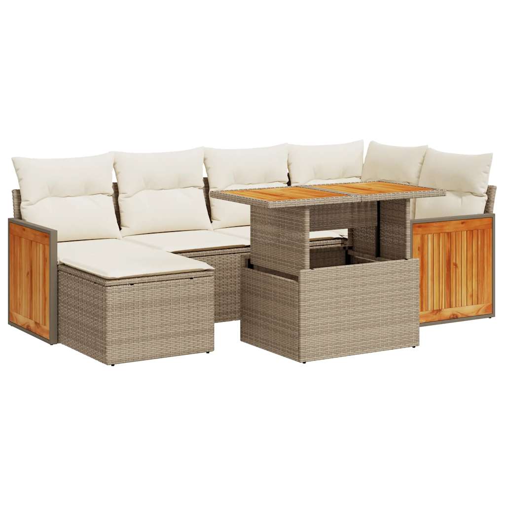 7-delige Loungeset met kussens poly rattan acacia beige is nu te koop bij PeponiXL, paradijselijk wonen!