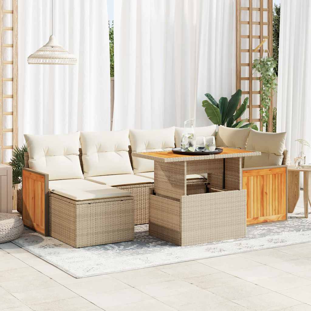 7-delige Loungeset met kussens poly rattan acacia beige is nu te koop bij PeponiXL, paradijselijk wonen!