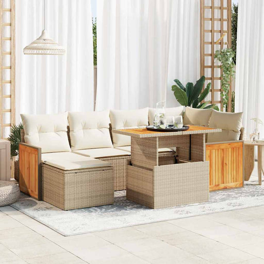 7-delige Loungeset met kussens poly rattan acacia beige is nu te koop bij PeponiXL, paradijselijk wonen!