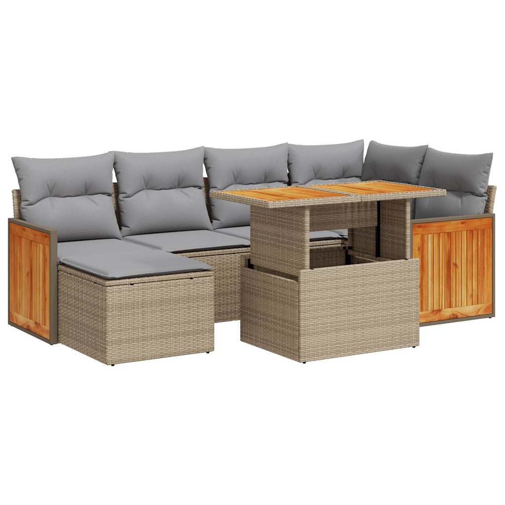 7-delige Loungeset met kussens poly rattan acacia beige is nu te koop bij PeponiXL, paradijselijk wonen!