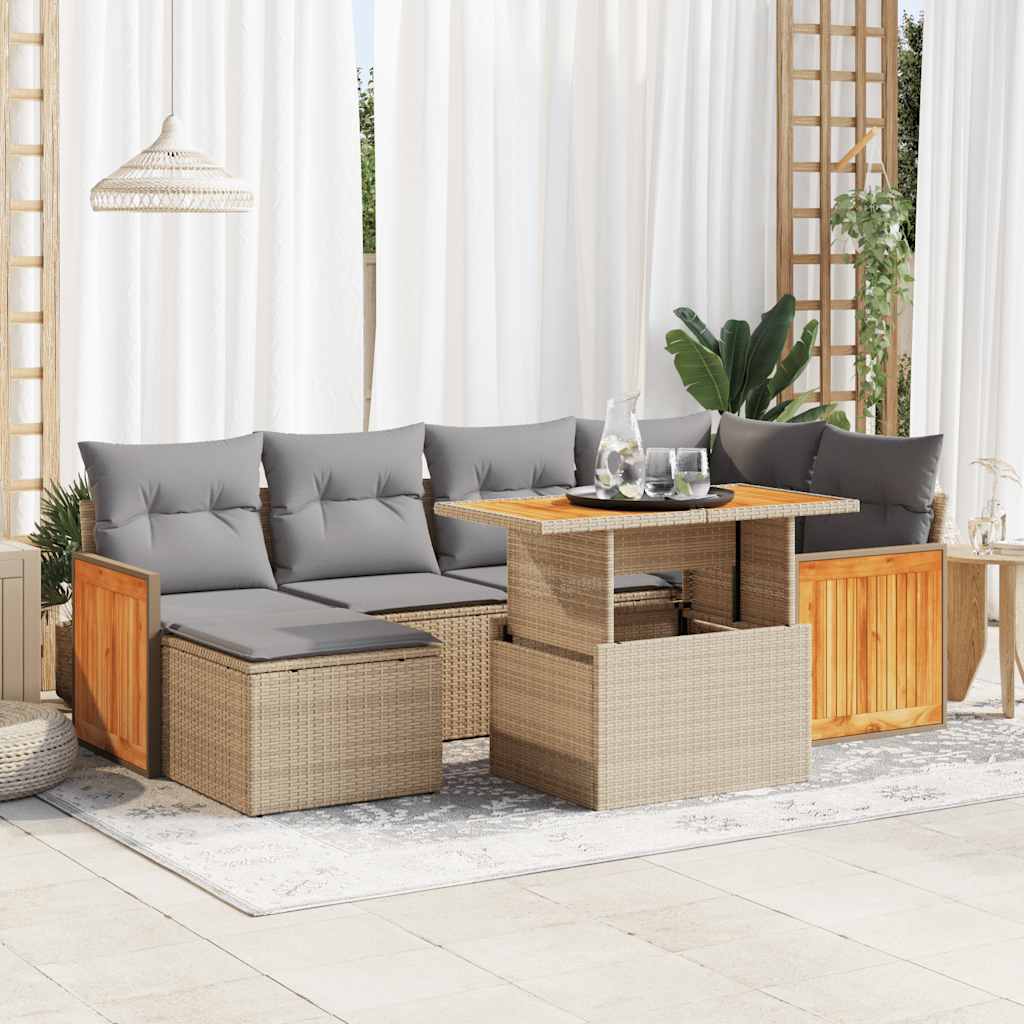 7-delige Loungeset met kussens poly rattan acacia beige is nu te koop bij PeponiXL, paradijselijk wonen!