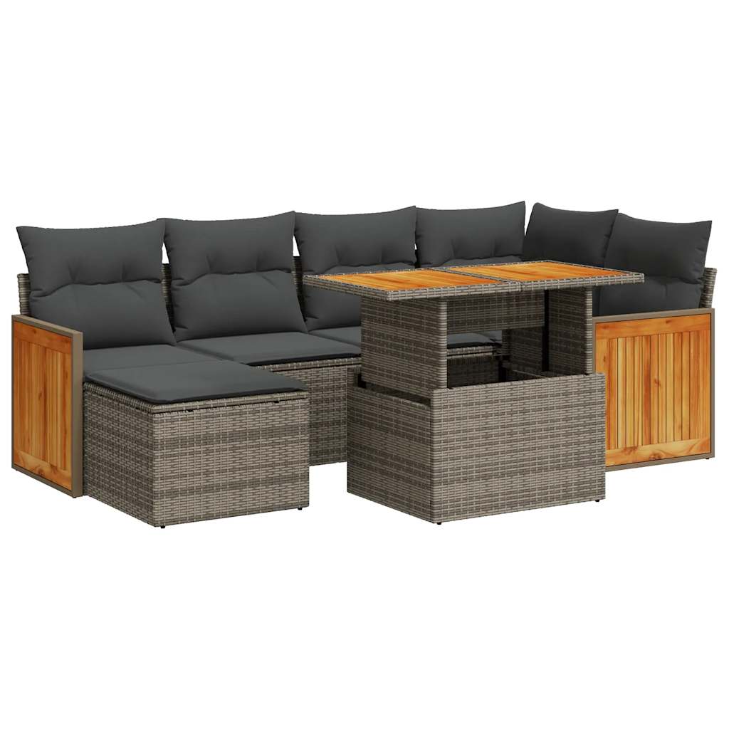 7-delige Loungeset met kussens poly rattan acacia grijs is nu te koop bij PeponiXL, paradijselijk wonen!