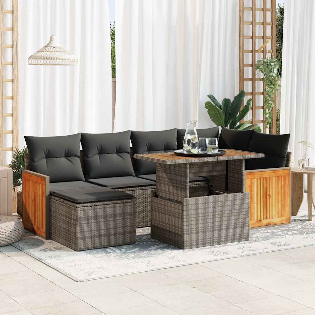 7-delige Loungeset met kussens poly rattan acacia grijs is nu te koop bij PeponiXL, paradijselijk wonen!