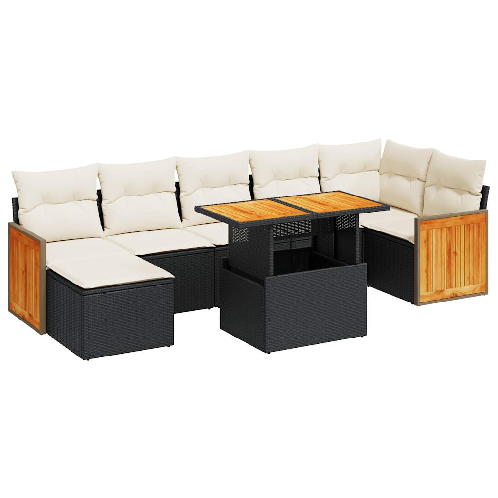 8-delige Loungeset met kussens poly rattan acacia zwart is nu te koop bij PeponiXL, paradijselijk wonen!