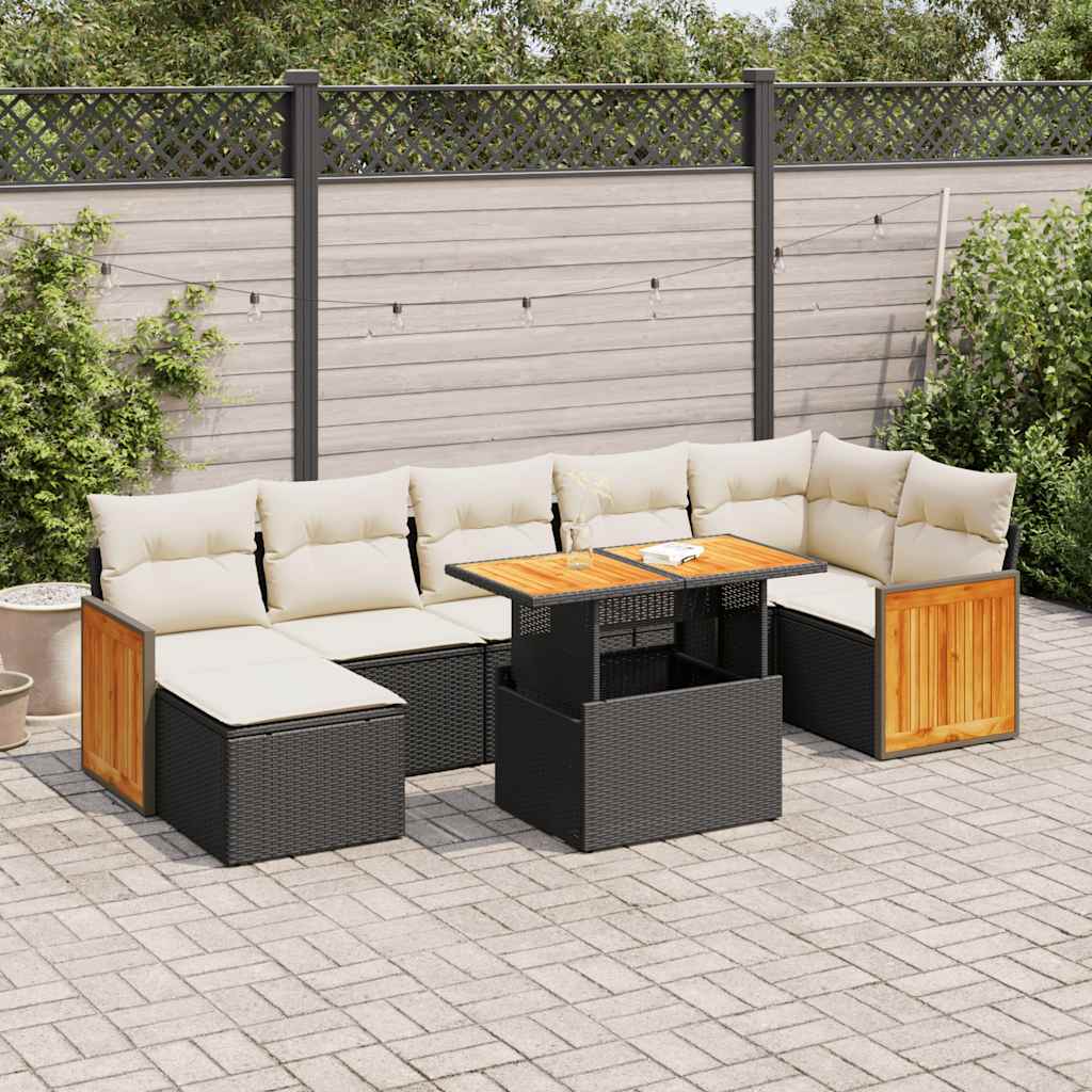8-delige Loungeset met kussens poly rattan acacia zwart is nu te koop bij PeponiXL, paradijselijk wonen!