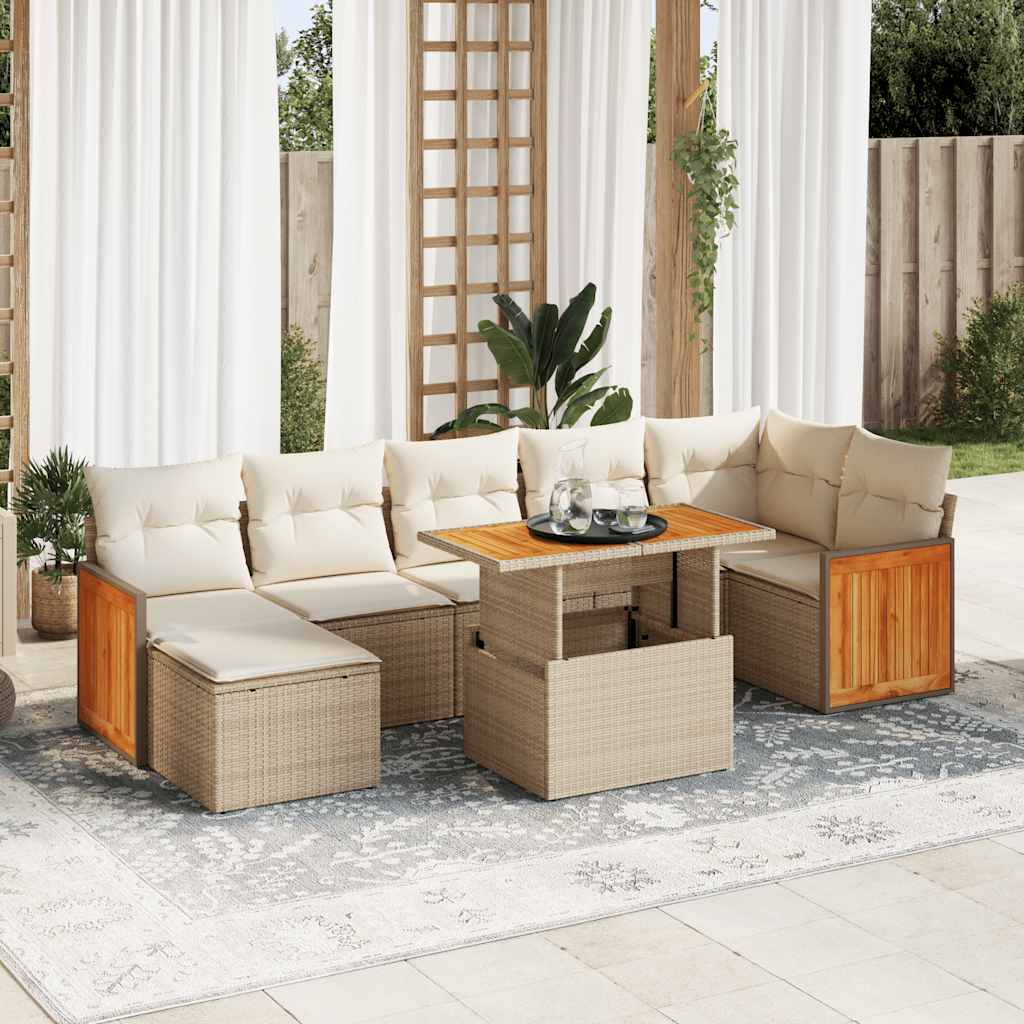 8-delige Loungeset met kussens poly rattan acacia beige is nu te koop bij PeponiXL, paradijselijk wonen!