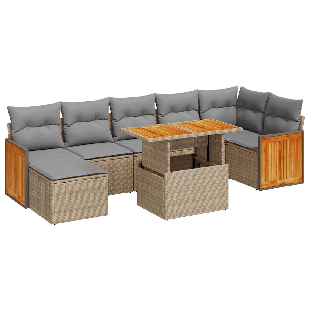 8-delige Loungeset met kussens poly rattan acacia beige is nu te koop bij PeponiXL, paradijselijk wonen!