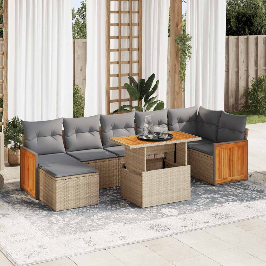 8-delige Loungeset met kussens poly rattan acacia beige is nu te koop bij PeponiXL, paradijselijk wonen!