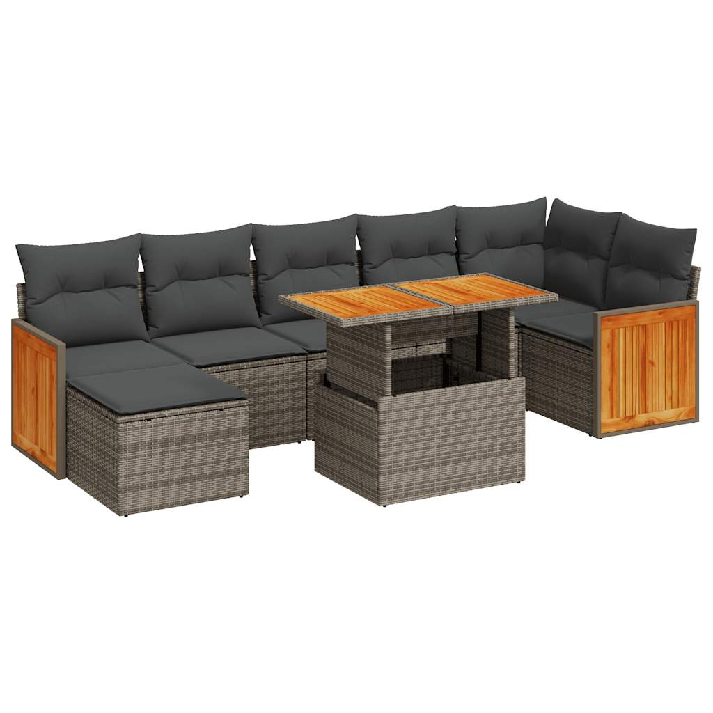 8-delige Loungeset met kussens poly rattan acacia grijs is nu te koop bij PeponiXL, paradijselijk wonen!