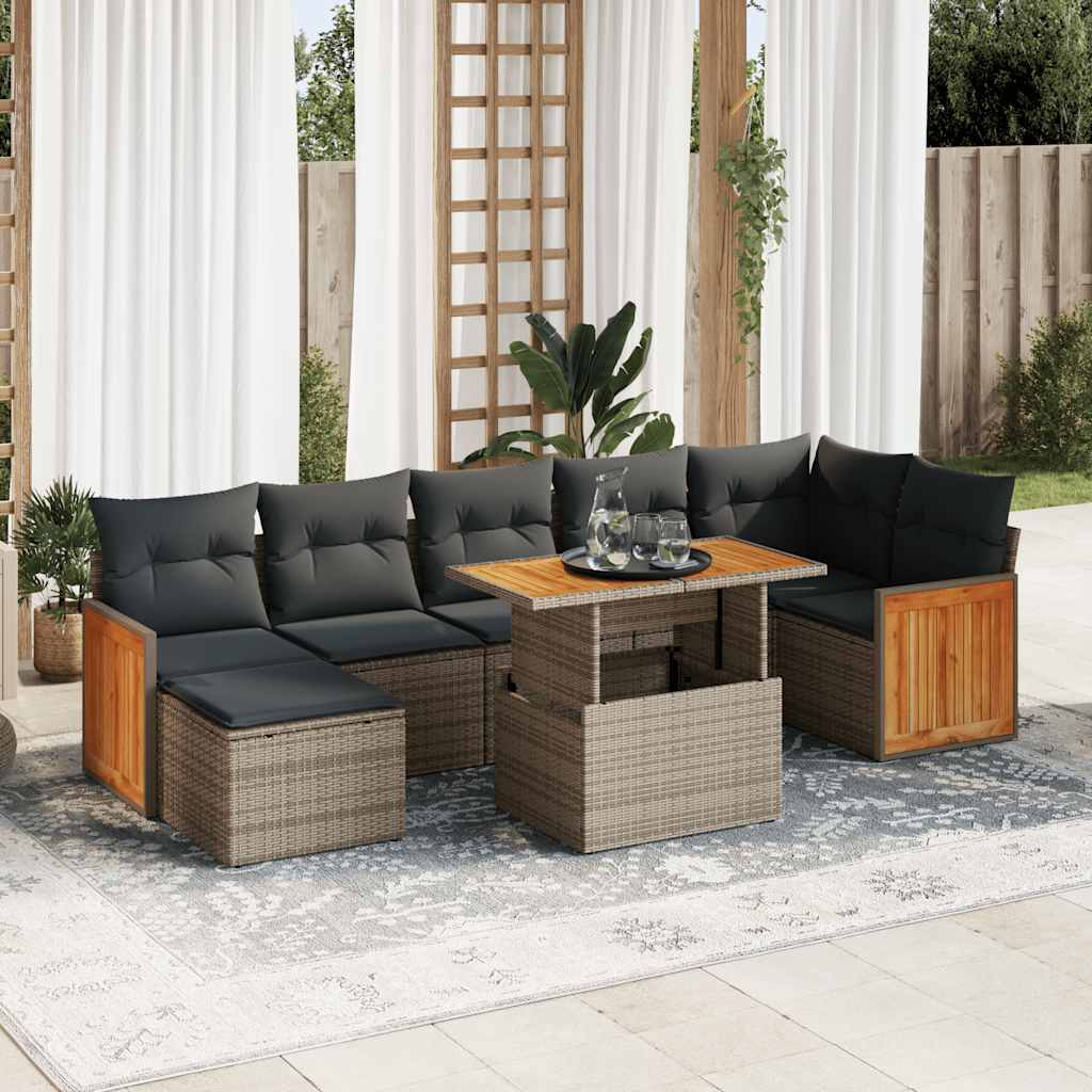 8-delige Loungeset met kussens poly rattan acacia grijs is nu te koop bij PeponiXL, paradijselijk wonen!