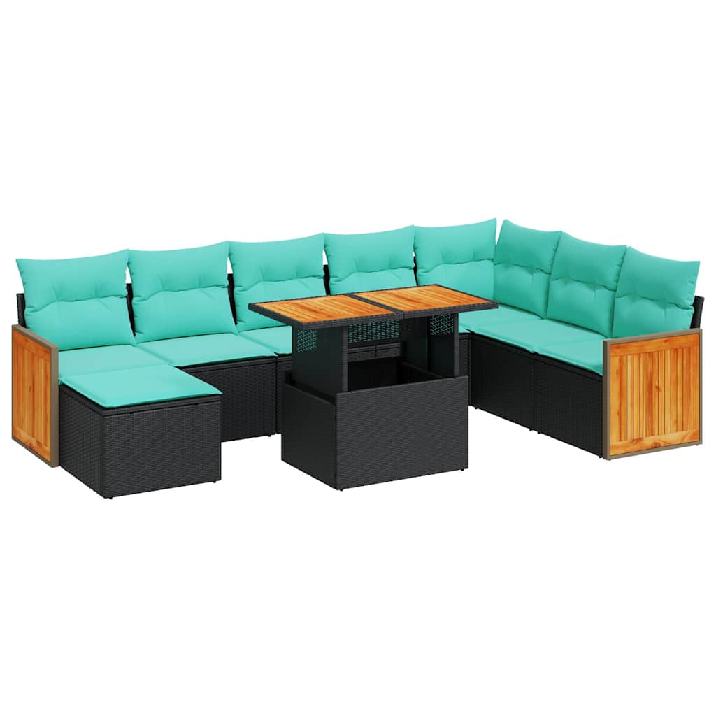 11-delige Loungeset met kussens poly rattan acacia zwart is nu te koop bij PeponiXL, paradijselijk wonen!