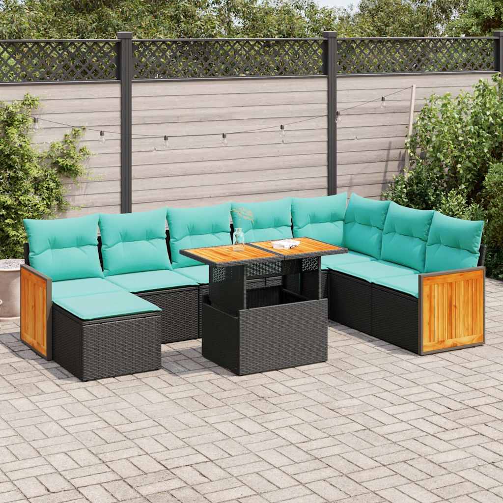 11-delige Loungeset met kussens poly rattan acacia zwart is nu te koop bij PeponiXL, paradijselijk wonen!