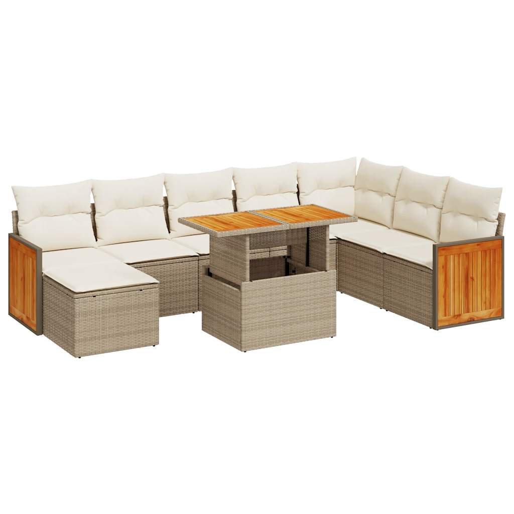 9-delige Loungeset met kussens poly rattan acacia beige is nu te koop bij PeponiXL, paradijselijk wonen!