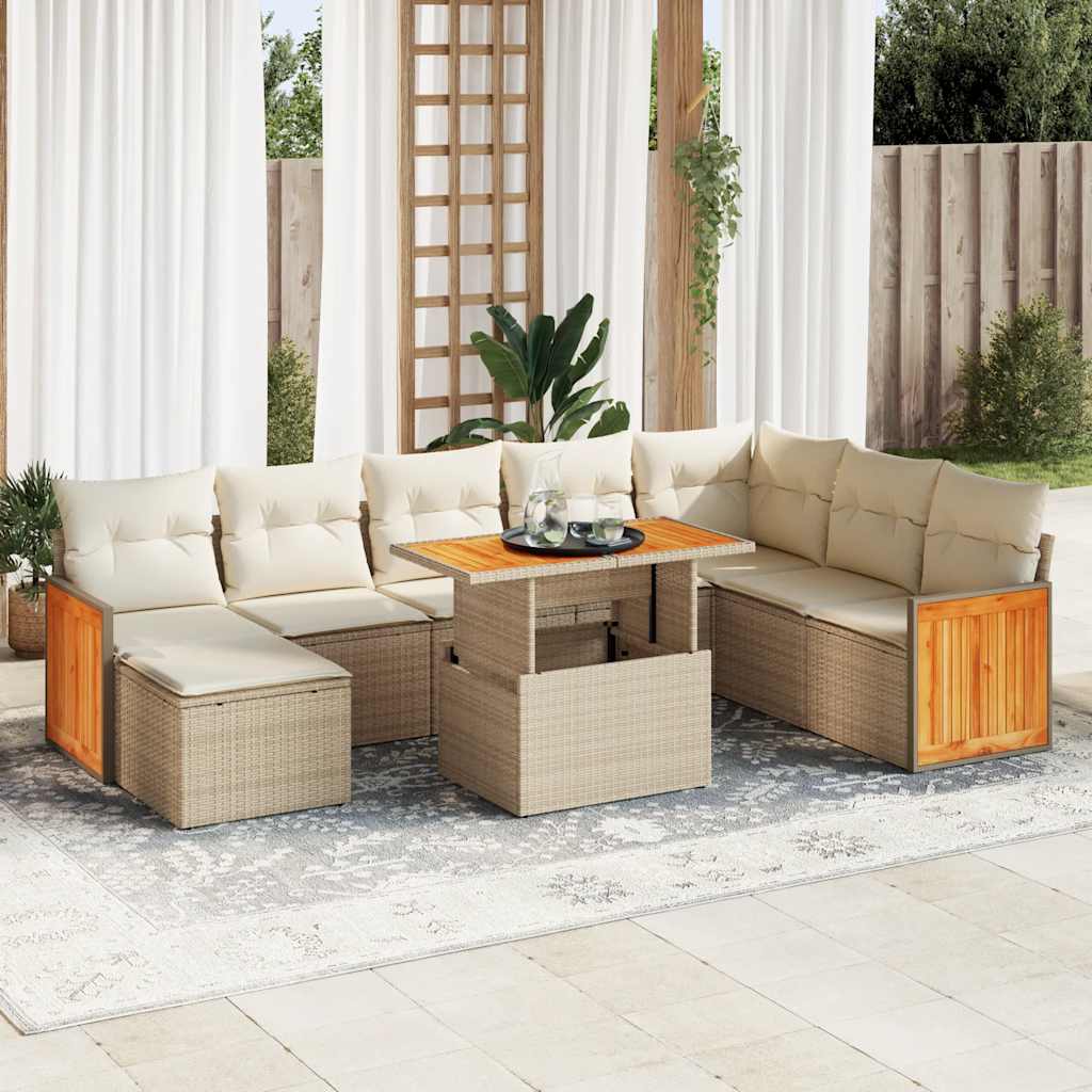 9-delige Loungeset met kussens poly rattan acacia beige is nu te koop bij PeponiXL, paradijselijk wonen!
