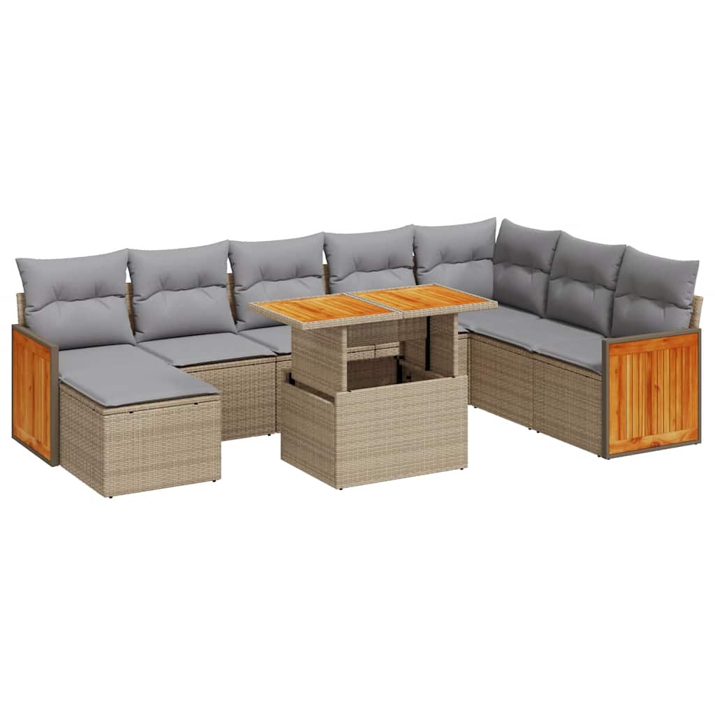 9-delige Loungeset met kussens poly rattan acacia beige is nu te koop bij PeponiXL, paradijselijk wonen!