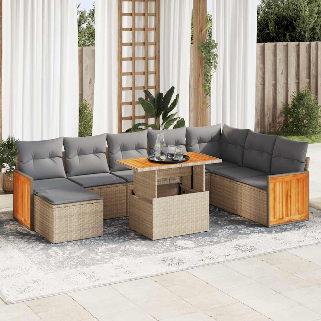 9-delige Loungeset met kussens poly rattan acacia beige is nu te koop bij PeponiXL, paradijselijk wonen!