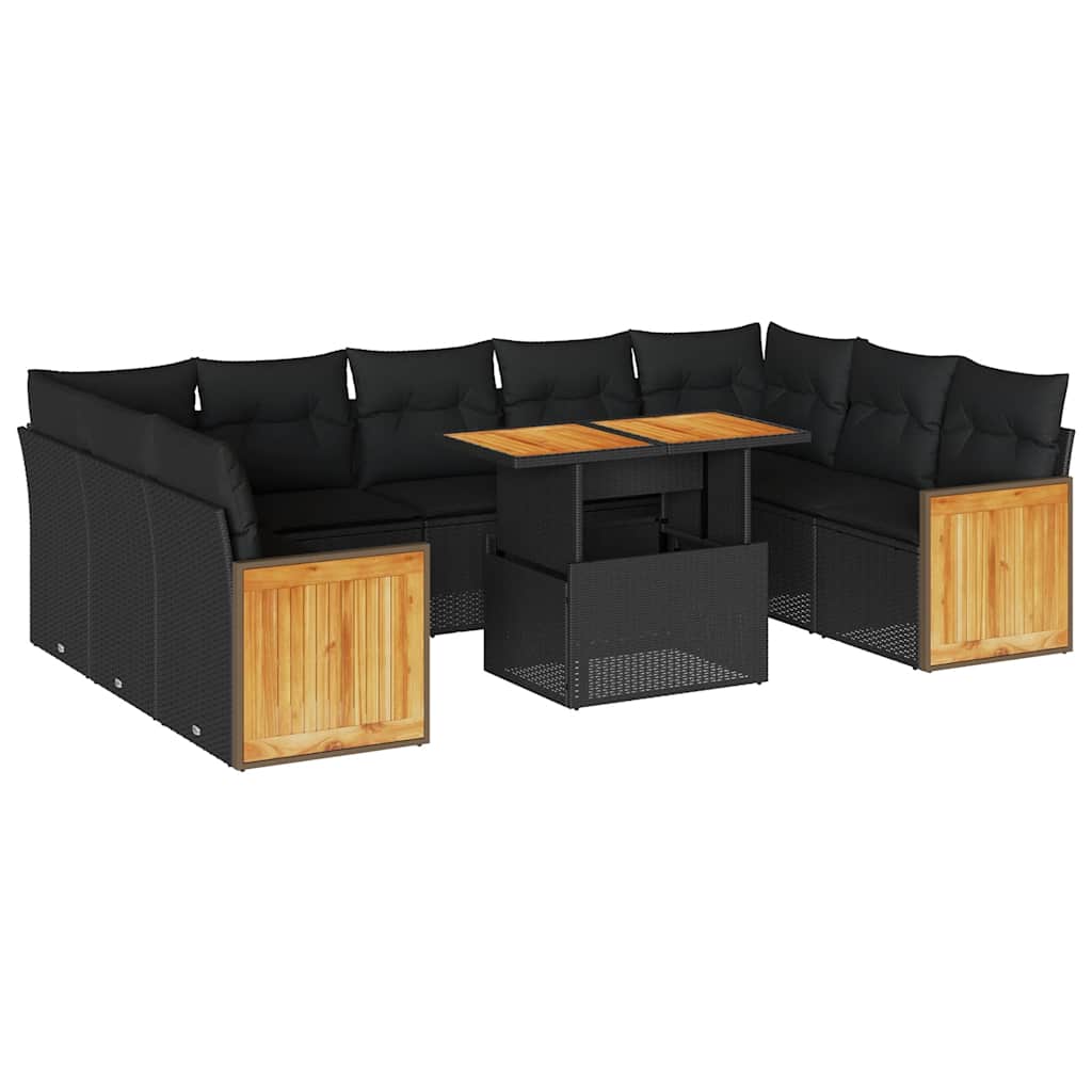 10-delige Loungeset met kussens poly rattan acacia zwart is nu te koop bij PeponiXL, paradijselijk wonen!