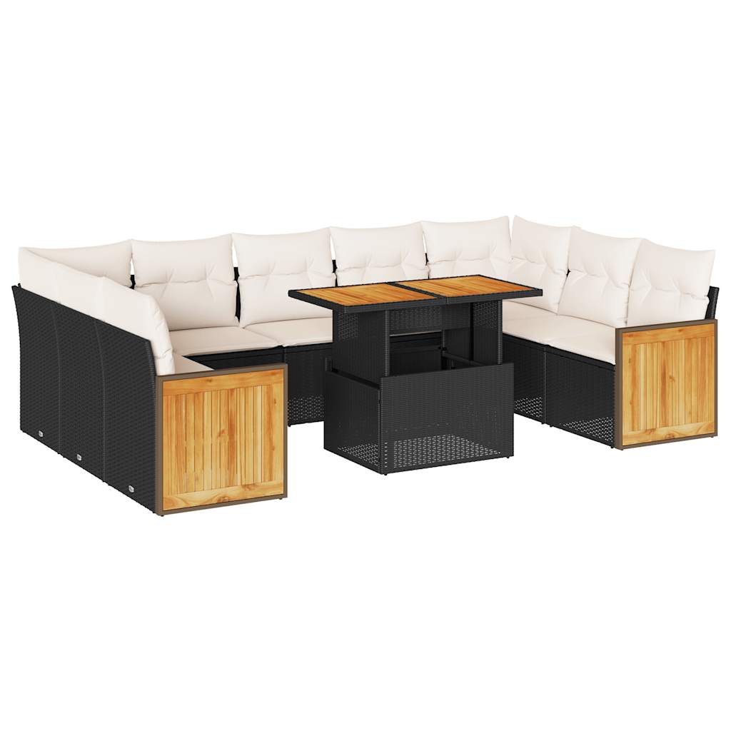 10-delige Loungeset met kussens poly rattan acacia zwart is nu te koop bij PeponiXL, paradijselijk wonen!