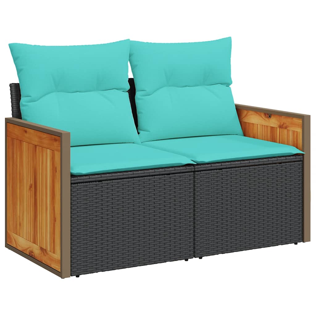 10-delige Loungeset met kussens poly rattan acacia zwart is nu te koop bij PeponiXL, paradijselijk wonen!