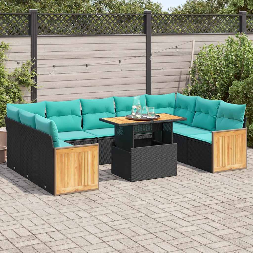 10-delige Loungeset met kussens poly rattan acacia zwart is nu te koop bij PeponiXL, paradijselijk wonen!