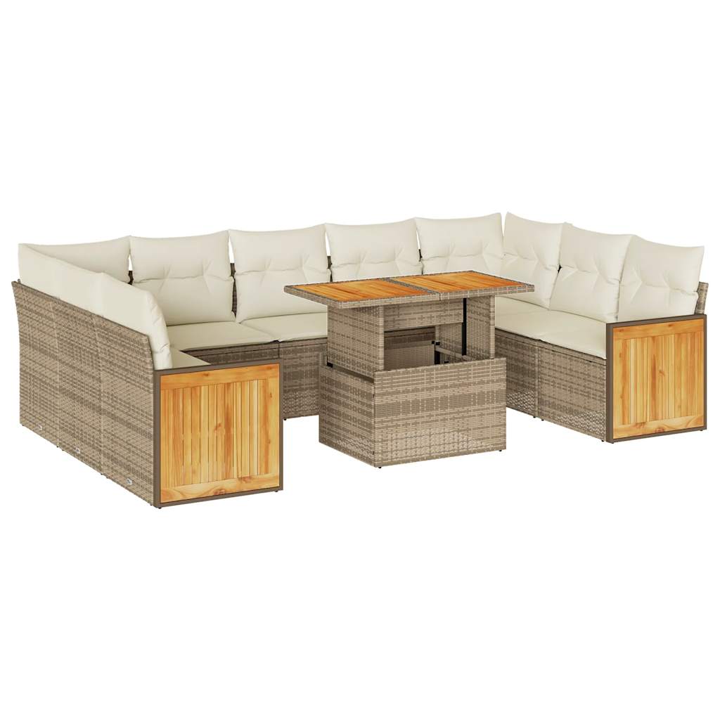 10-delige Loungeset met kussens poly rattan acacia beige is nu te koop bij PeponiXL, paradijselijk wonen!