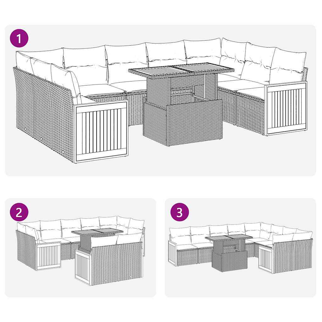 10-delige Loungeset met kussens poly rattan acacia beige is nu te koop bij PeponiXL, paradijselijk wonen!