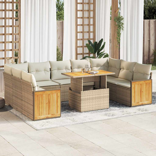 10-delige Loungeset met kussens poly rattan acacia beige is nu te koop bij PeponiXL, paradijselijk wonen!