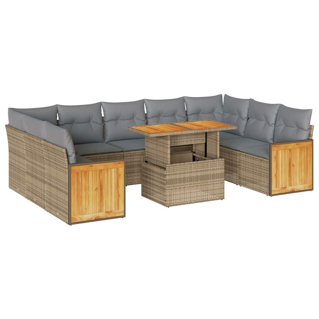 10-delige Loungeset met kussens poly rattan acacia beige is nu te koop bij PeponiXL, paradijselijk wonen!