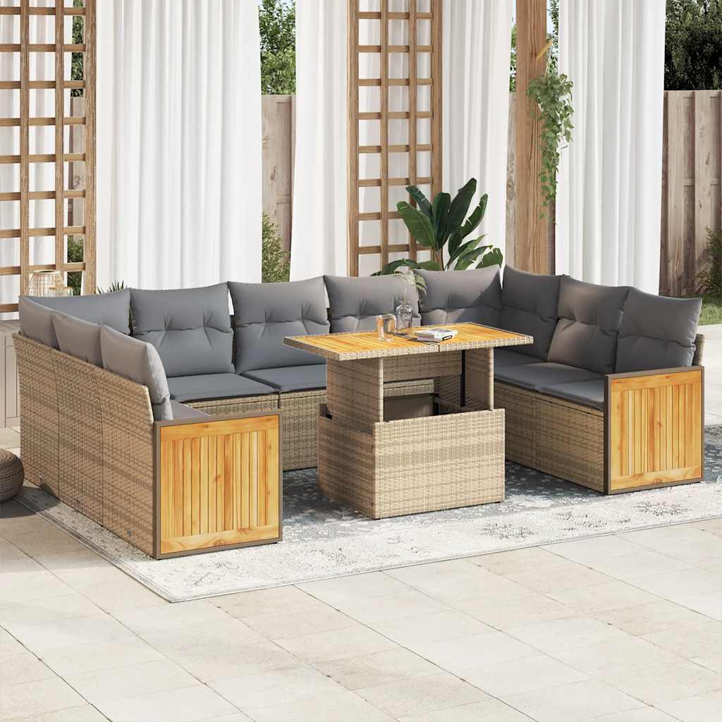 10-delige Loungeset met kussens poly rattan acacia beige is nu te koop bij PeponiXL, paradijselijk wonen!