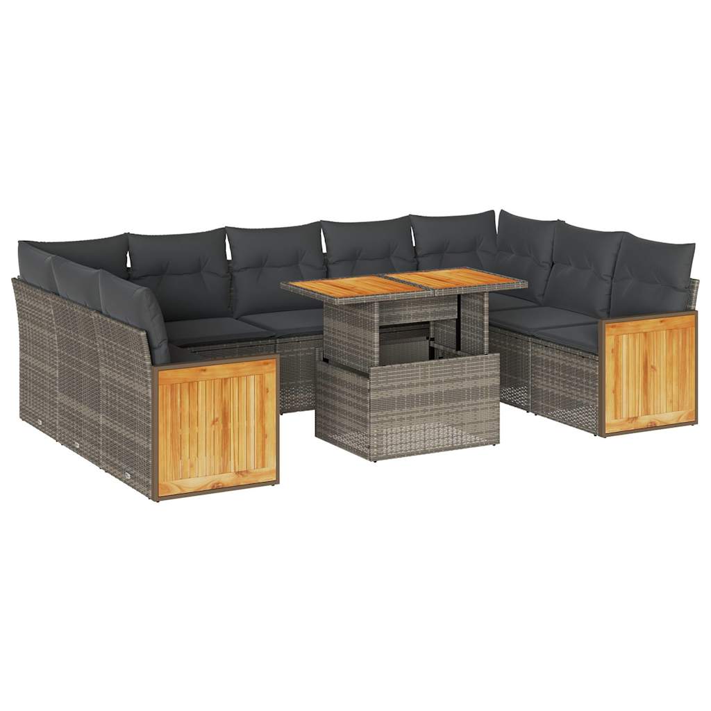 10-delige Loungeset met kussens poly rattan acacia grijs is nu te koop bij PeponiXL, paradijselijk wonen!