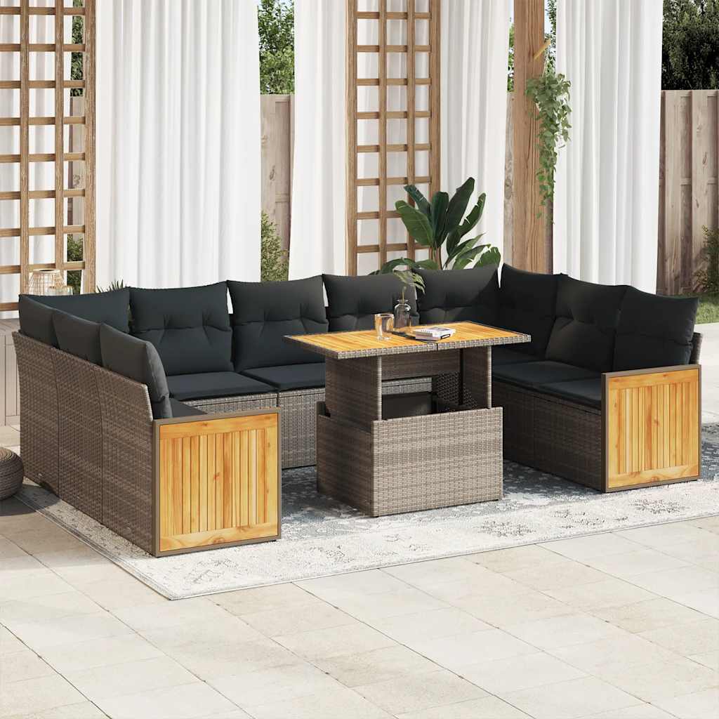 10-delige Loungeset met kussens poly rattan acacia grijs is nu te koop bij PeponiXL, paradijselijk wonen!