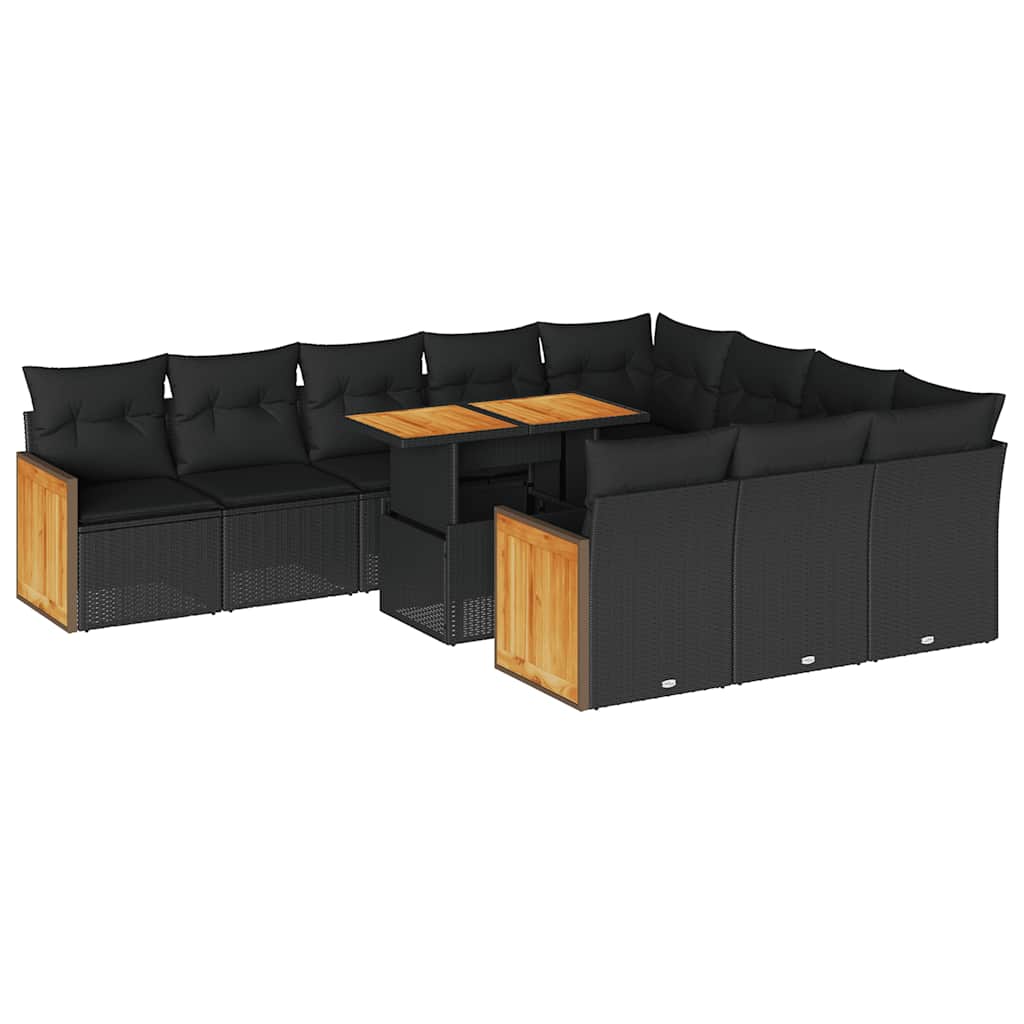 11-delige Loungeset met kussens poly rattan acacia zwart is nu te koop bij PeponiXL, paradijselijk wonen!