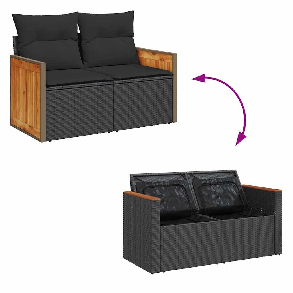 11-delige Loungeset met kussens poly rattan acacia zwart is nu te koop bij PeponiXL, paradijselijk wonen!