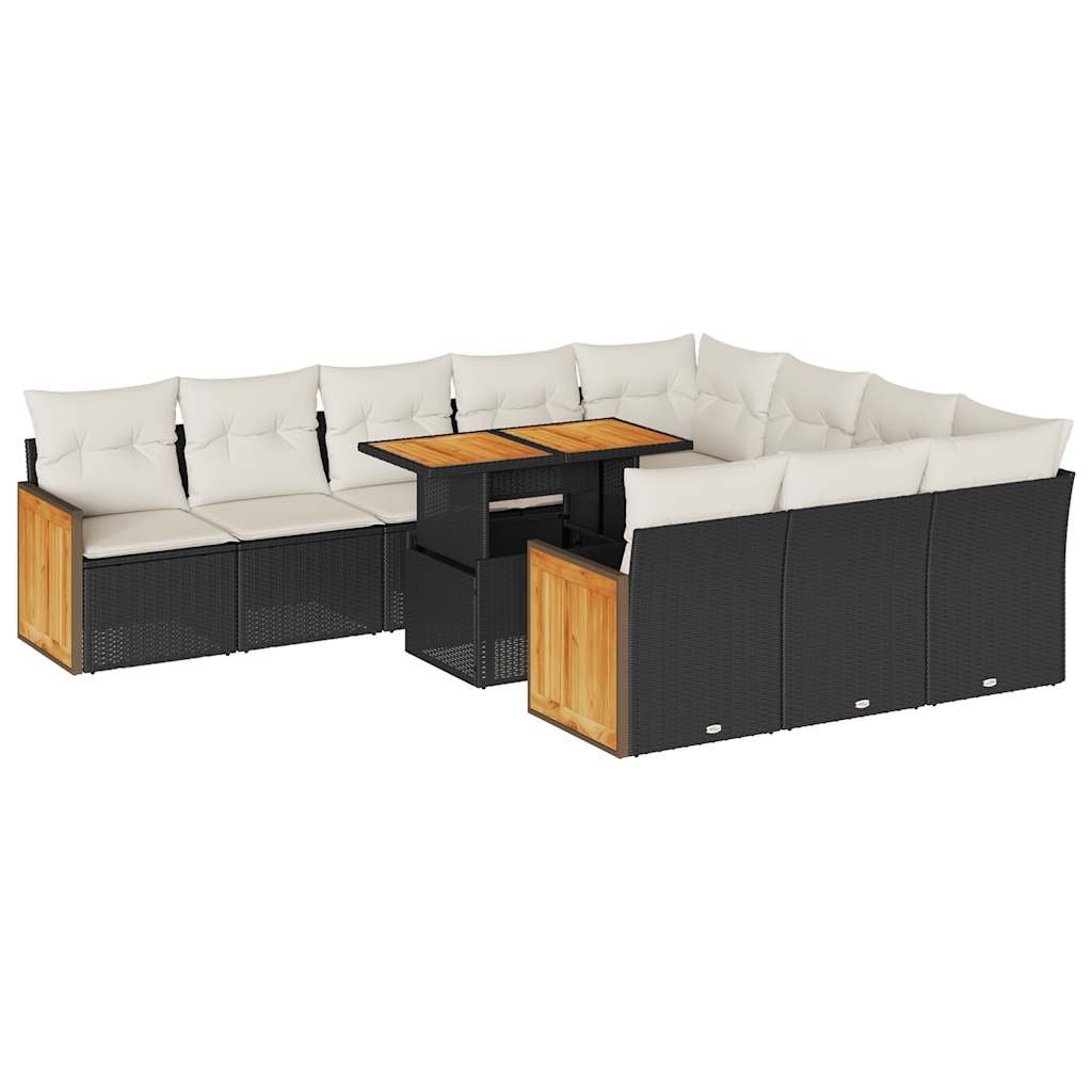 11-delige Loungeset met kussens poly rattan acacia zwart is nu te koop bij PeponiXL, paradijselijk wonen!