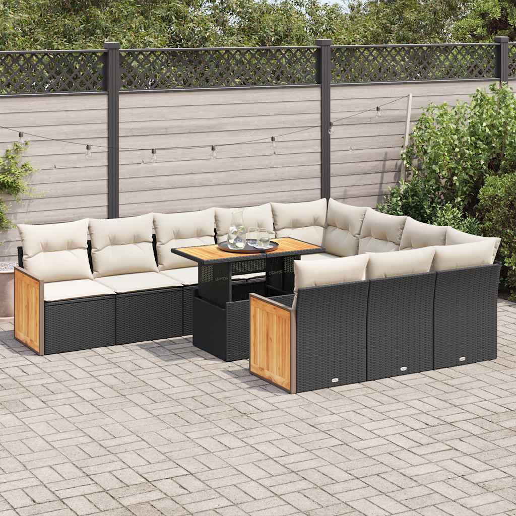 11-delige Loungeset met kussens poly rattan acacia zwart is nu te koop bij PeponiXL, paradijselijk wonen!