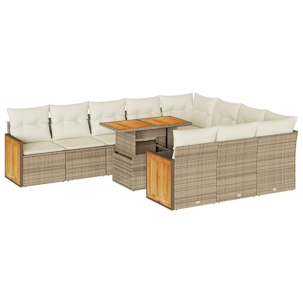 11-delige Tuinset met kussens poly rattan acacia beige is nu te koop bij PeponiXL, paradijselijk wonen!