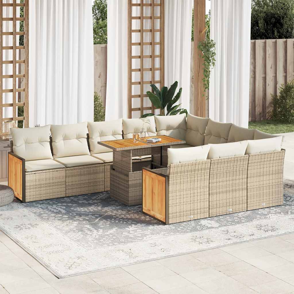 11-delige Tuinset met kussens poly rattan acacia beige is nu te koop bij PeponiXL, paradijselijk wonen!