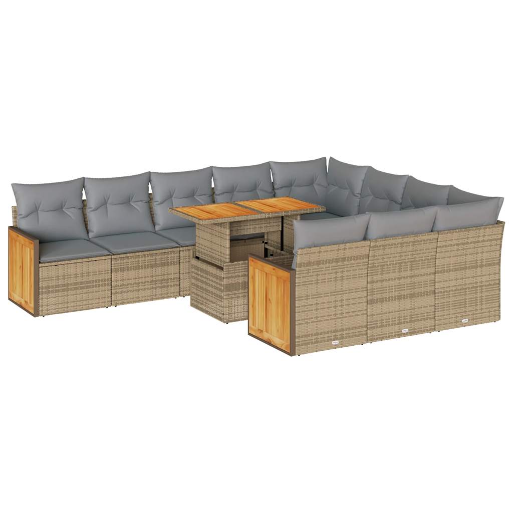 11-delige Tuinset met kussens poly rattan acacia beige is nu te koop bij PeponiXL, paradijselijk wonen!