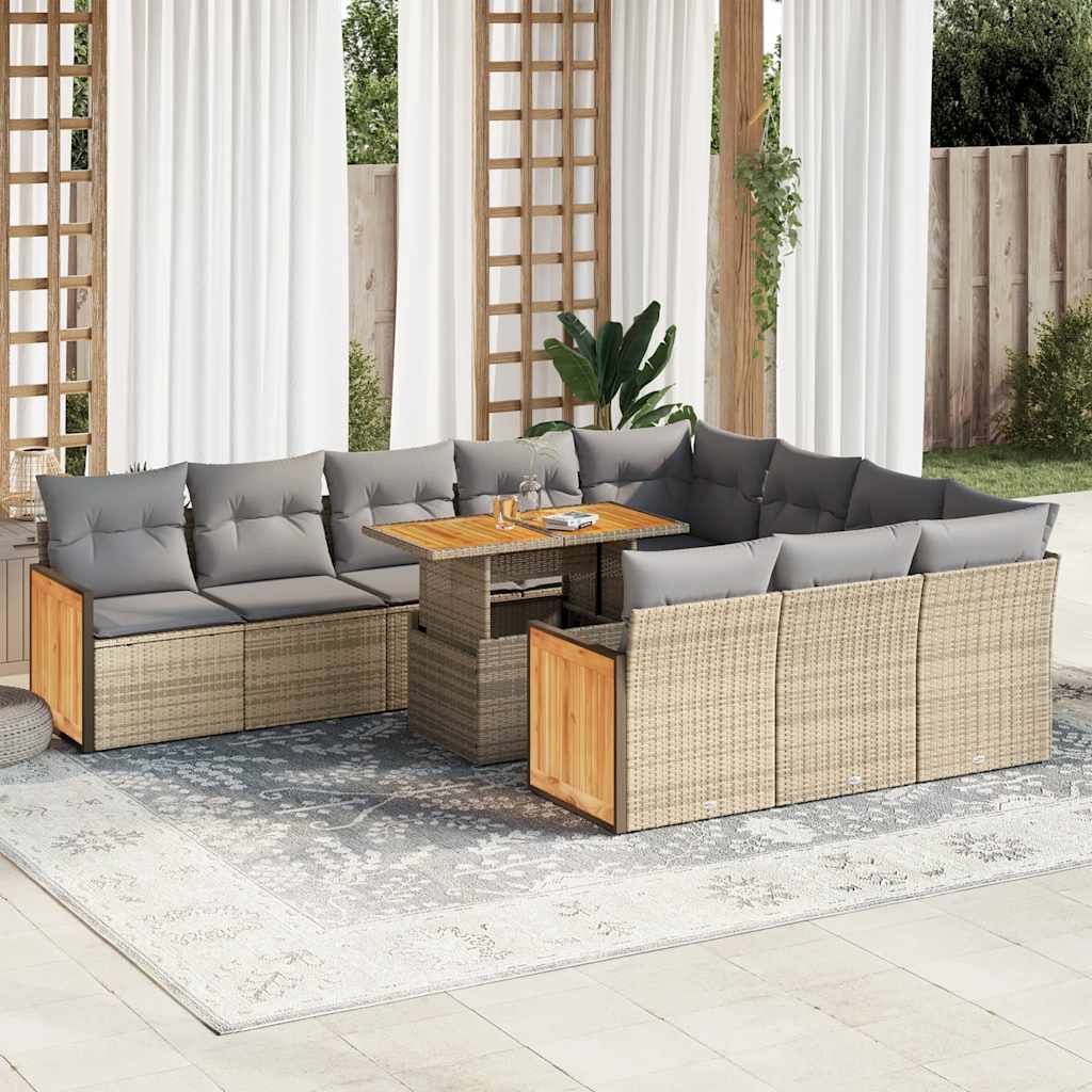 11-delige Tuinset met kussens poly rattan acacia beige is nu te koop bij PeponiXL, paradijselijk wonen!