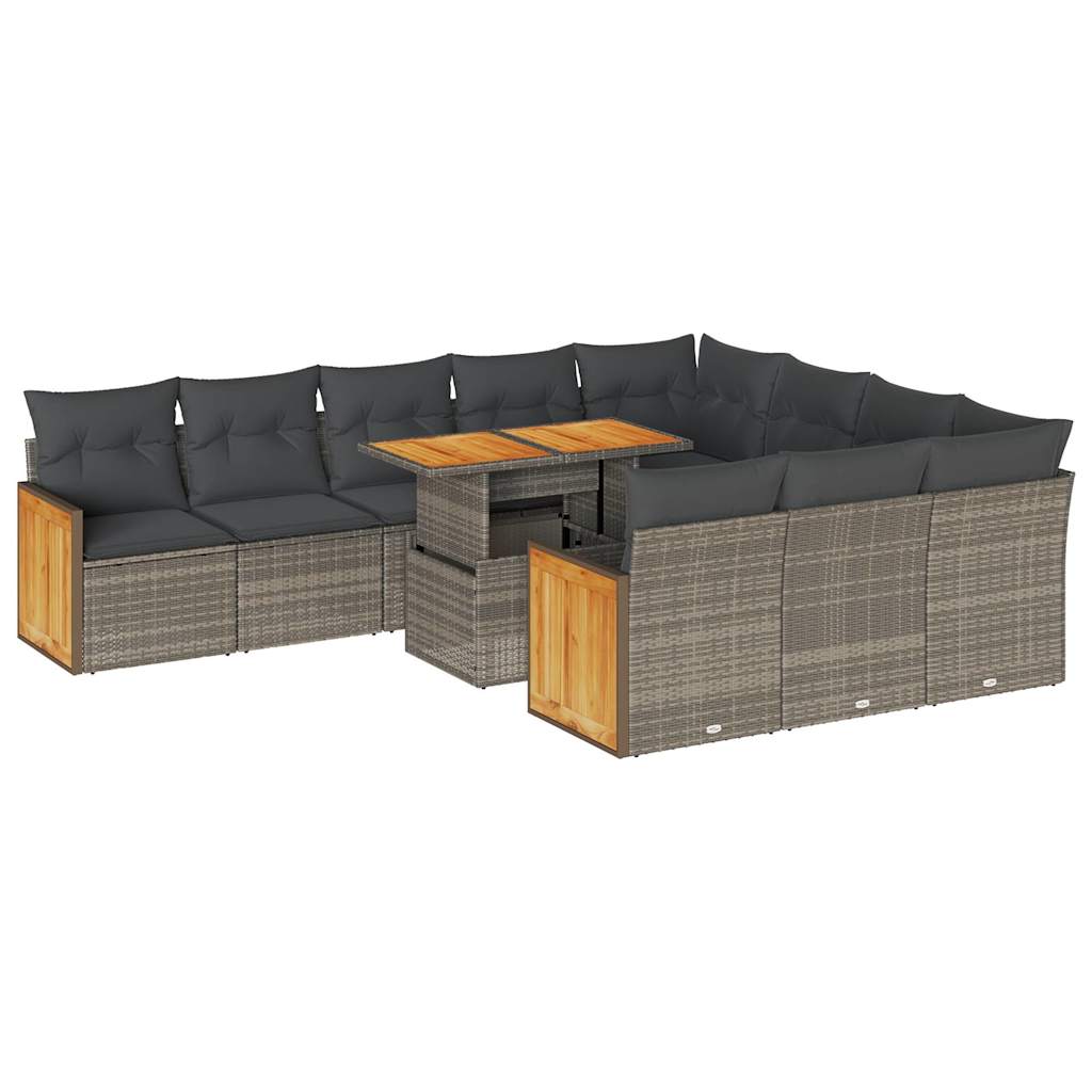 11-delige Loungeset met kussens poly rattan acacia grijs is nu te koop bij PeponiXL, paradijselijk wonen!