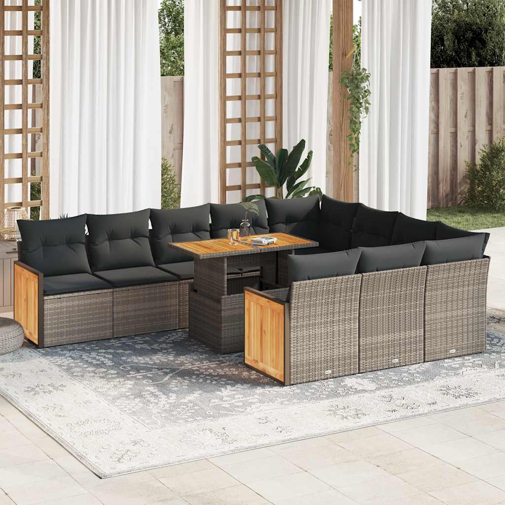 11-delige Loungeset met kussens poly rattan acacia grijs is nu te koop bij PeponiXL, paradijselijk wonen!