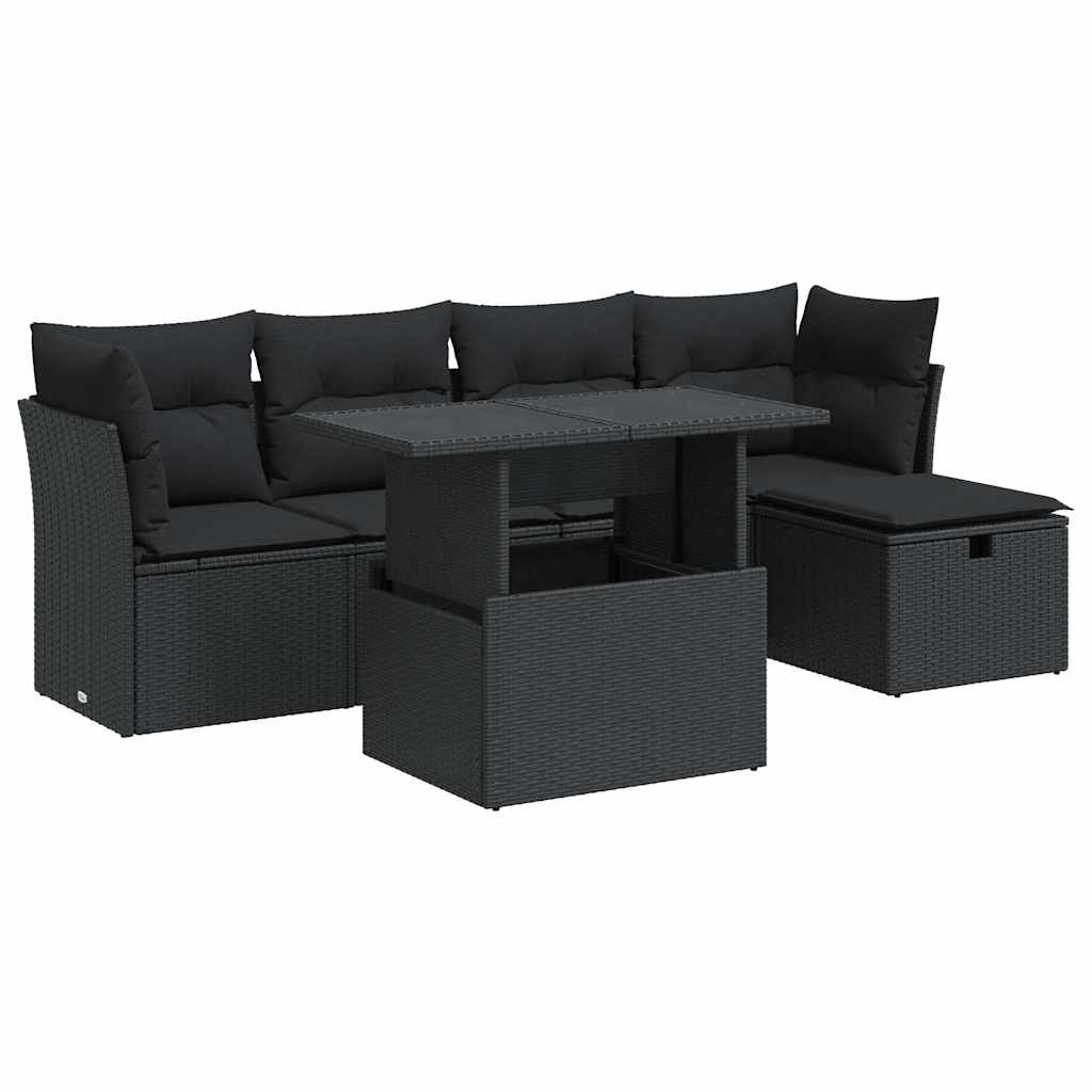 6-delige Loungeset met kussens poly rattan zwart is nu te koop bij PeponiXL, paradijselijk wonen!
