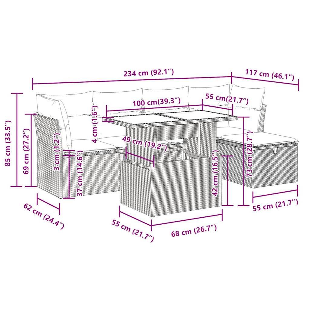 6-delige Loungeset met kussens poly rattan zwart is nu te koop bij PeponiXL, paradijselijk wonen!