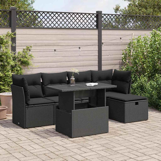 6-delige Loungeset met kussens poly rattan zwart is nu te koop bij PeponiXL, paradijselijk wonen!