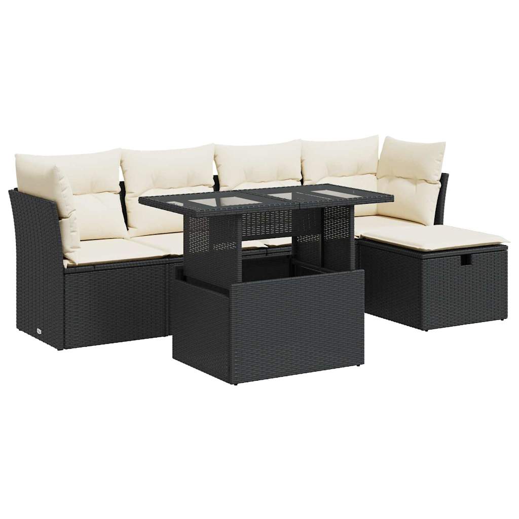 6-delige Loungeset met kussens poly rattan zwart is nu te koop bij PeponiXL, paradijselijk wonen!